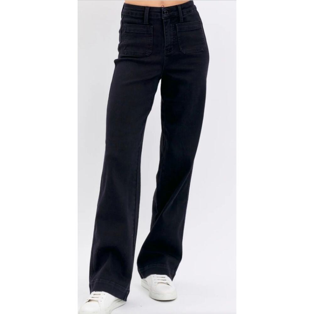 Judy Blue Jeans High Rise Patch Pocket Straight Leg Black Stretch Denim NWT 9/29